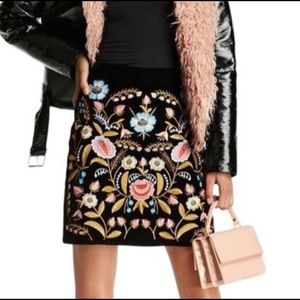 Anthropologie Lucy Paris Velvet Floral Skirt Sz M